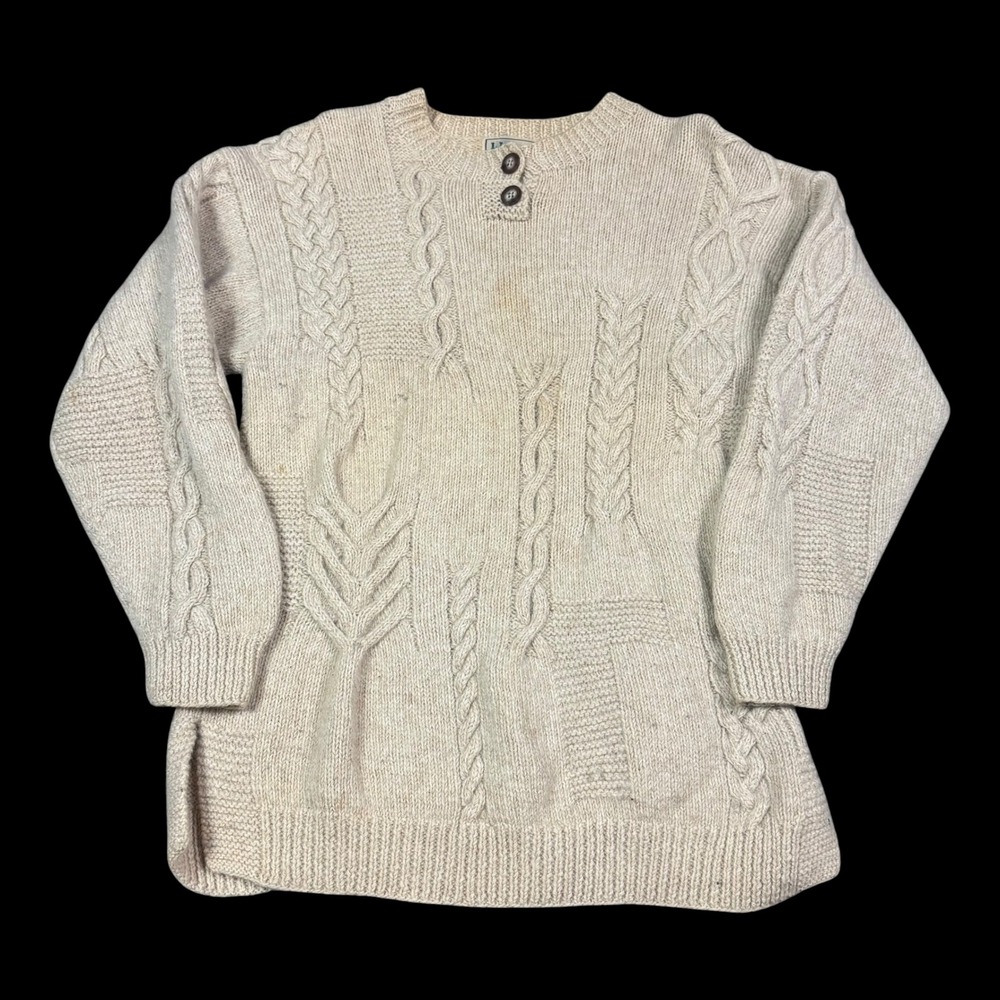 Vintage L.L. Bean‎ Tan Cable Knit Wool Linen Cotton Sweater Women's M FLAW